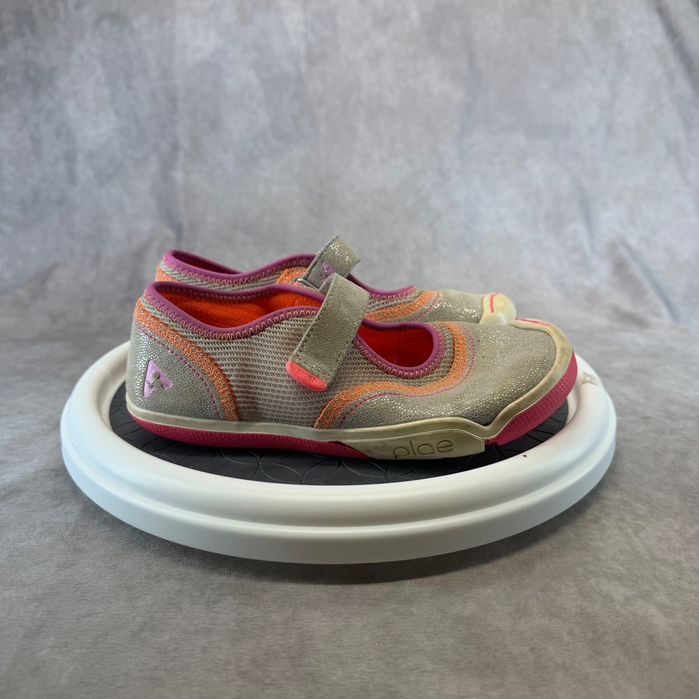 Plae Emme Mary Jane Kids Size 2 Grey Pink Metallic Suede Mesh Flats 103012-040